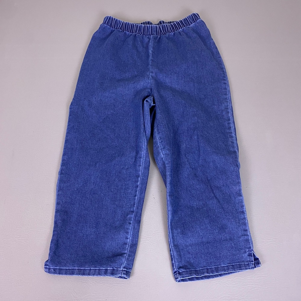Denim 24/7 Pull On Jeans Capri Women's Plus 14W Blue Elastic Waist Side Slit Hem